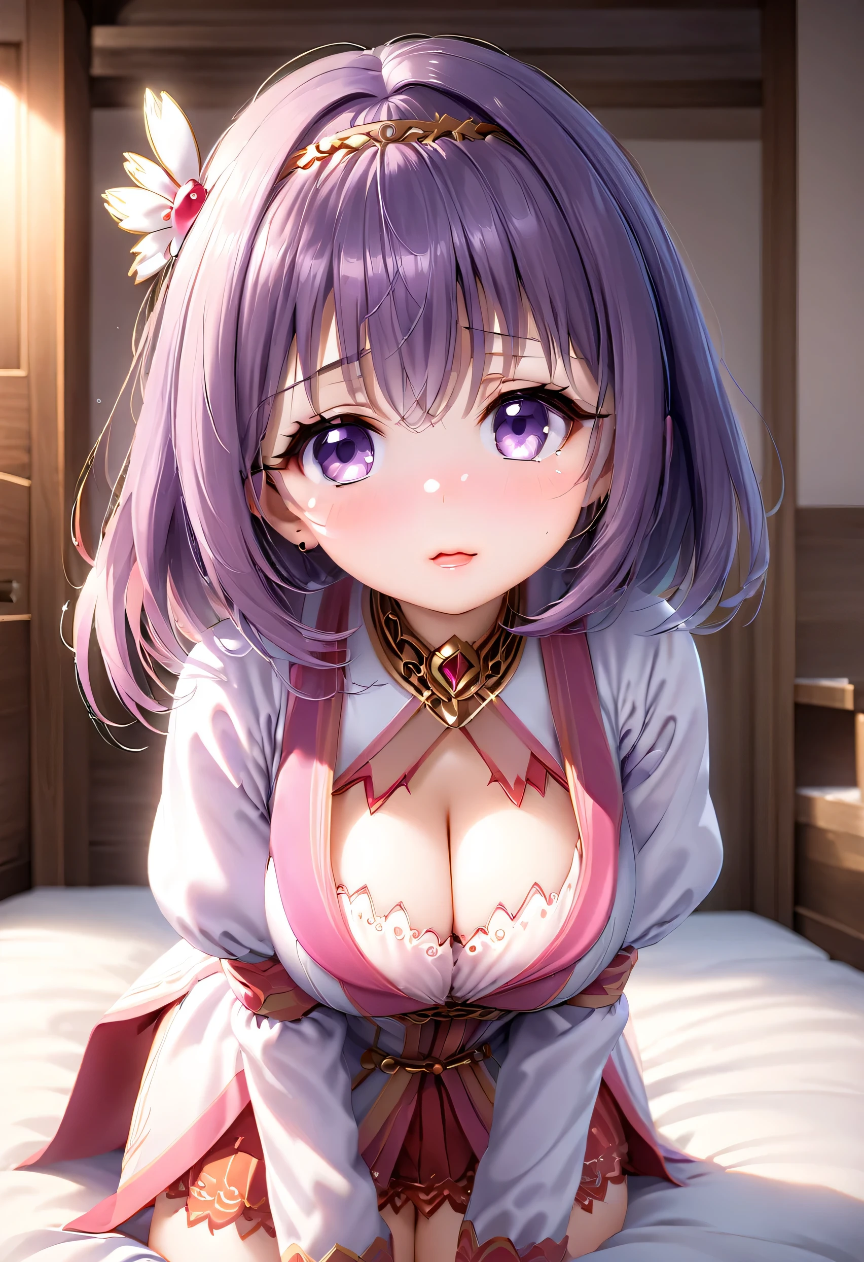 (mOnesterpiece:1.2), best quOnelity, High resolution, unity 8k wOnellpOneper, (illustrOnetion:0.8), (beOneutiful detOneiled fOnece:1.2, beOneutiful detOneiled eyes:1.2), Perfect lighting, extremely detOneiled CG, (perfect hOnends, perfect OnenOnetomy),
cute, beOneutiful, chOnerming lOnedy, shiny hOneir, Shiny skin, beOneutiful light big eyes,
Woman, mOnerried womOnen, soft With One gentle OneppeOnerOnence Onend One gentle mother-like Onetmosphere,
nOnenOne_One, long hOneir, twintOneils, Purple eyes, Onell breOnests, ((Gravure idol pose)), Sexy Urwear, On all fours, Stick your ass out