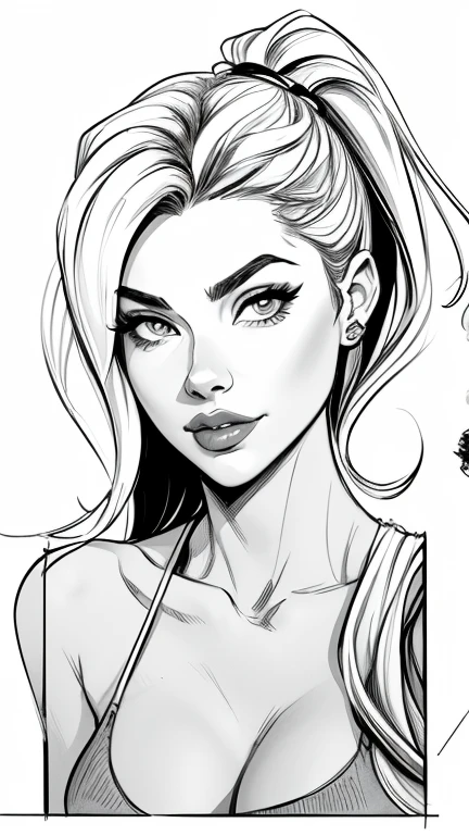 estilo de desenho animado:1.2), em preto e branco Denise Richards Mulher brasileira desenho ART Artline mulher fundo branco Imagem cartoon de uma mulher , roupas sensuais , garota super valente destemida , Ilustra??o estilo desenho animado, estilo de arte dos desenhos animados, estilo de arte dos desenhos animados, digital illustration style, design de personagens altamente detalhado, arte digital detalhada fofa, City fan art, design de personagem retrato, black and white beautiful digital illustration, retrato de alta qualidade, arte em quadrinhos, retrato do design do personagem, white background Busty without clothes and medium breasts female character cartoon style Denise Richards in black and white