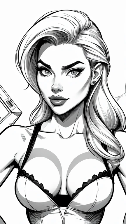 estilo de desenho animado:1.2), em preto e branco Denise Richards Mulher brasileira desenho ART Artline mulher fundo branco Imagem cartoon de uma mulher , roupas sensuais , garota super valente destemida , Ilustra??o estilo desenho animado, estilo de arte dos desenhos animados, estilo de arte dos desenhos animados, digital illustration style, design de personagens altamente detalhado, arte digital detalhada fofa, City fan art, design de personagem retrato, black and white beautiful digital illustration, retrato de alta qualidade, arte em quadrinhos, retrato do design do personagem, white background without clothes and medium breasle character cartoon style Denise Richards in black and white