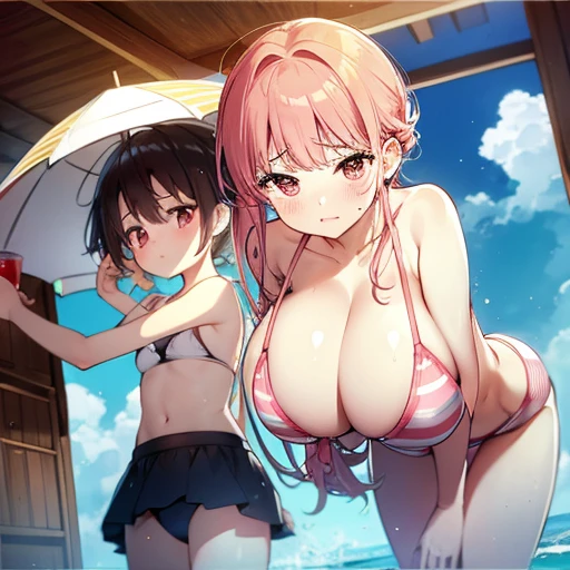big 、Protruding chest、Bikini Swimwear、Tired sister、Older sister blushing、A tired older sister、Tired sister、Pink Bikini