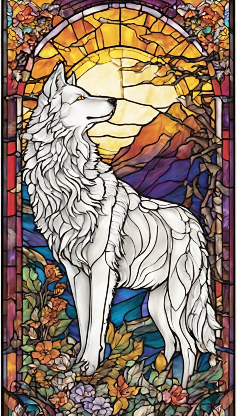 god々A cold wolf howling at the moon、White wolf with dark circles under its eyes、Japan's original scenery、