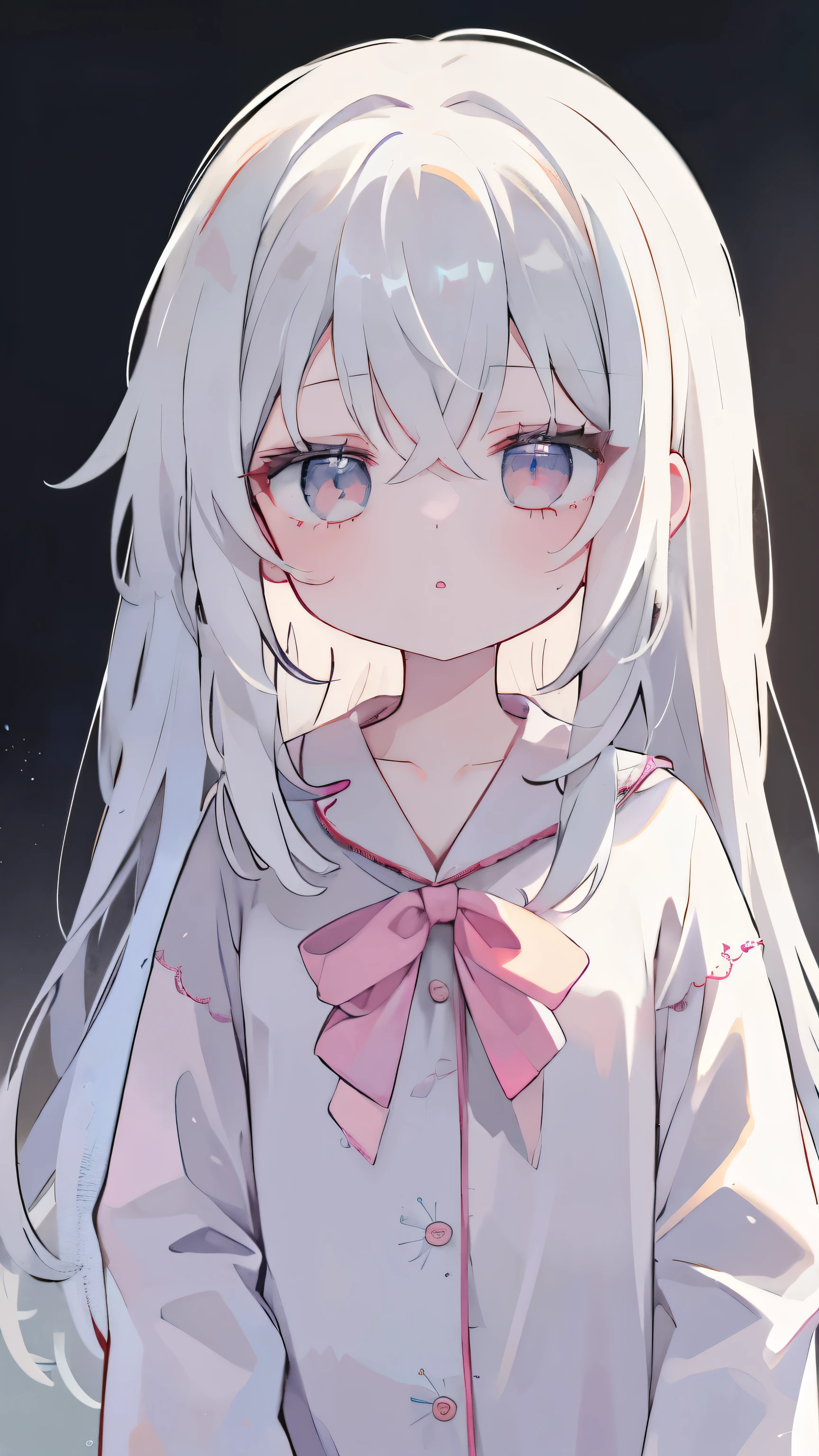 (pajamas1.5),A girl、friend、Keep a straight face,No Expression、masterpiece、Top image quality、Top quality、White-haired、Medium Length Hair、sigh、Lifeless eyes、Dark background、pajamas
