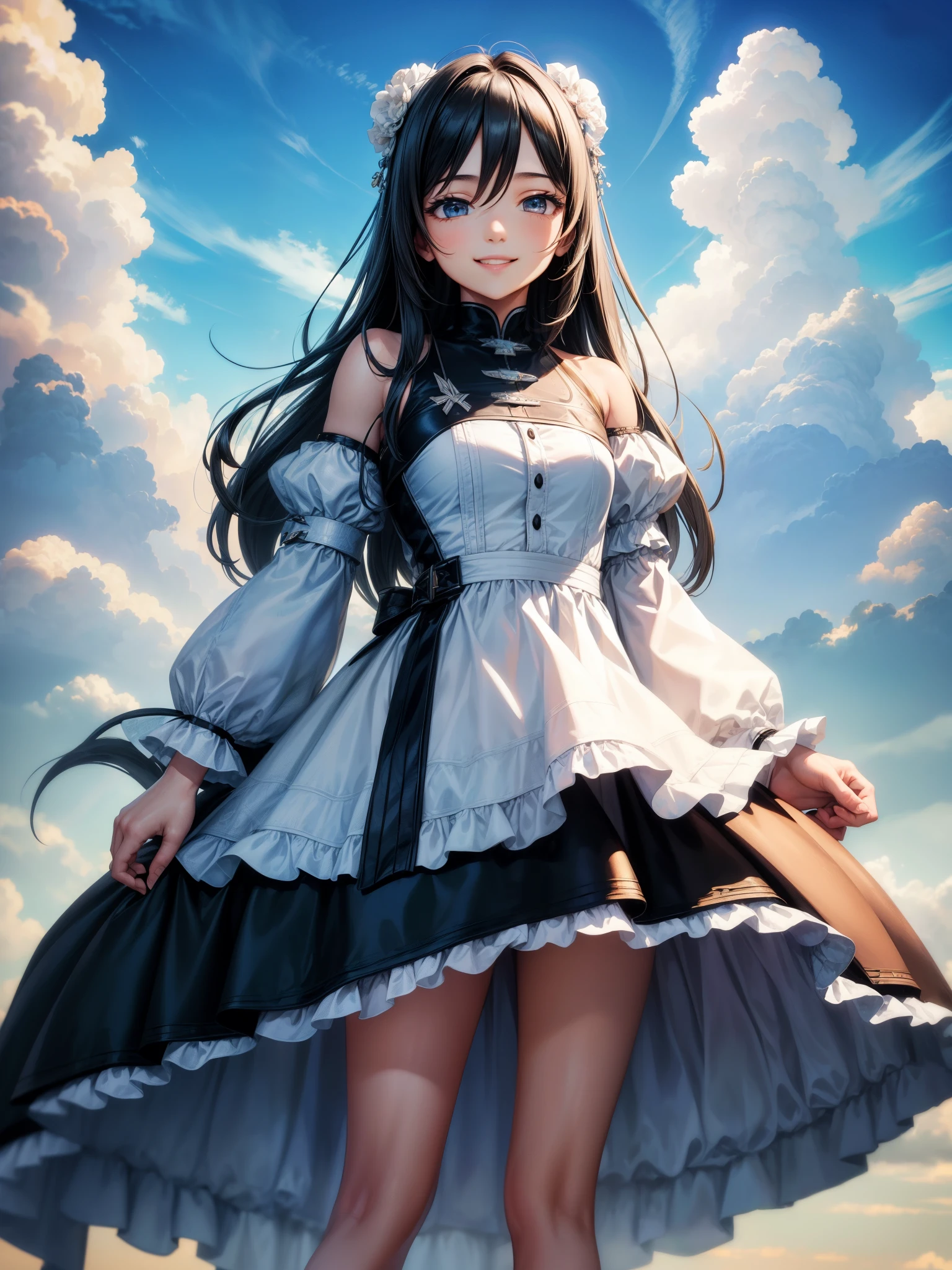 ((masterpiece,best quality,edgQuality)),(smile),standing,posing,
edgTCloud, a woman wearing a dress made of thunder clouds ,wearing edgTCloud
