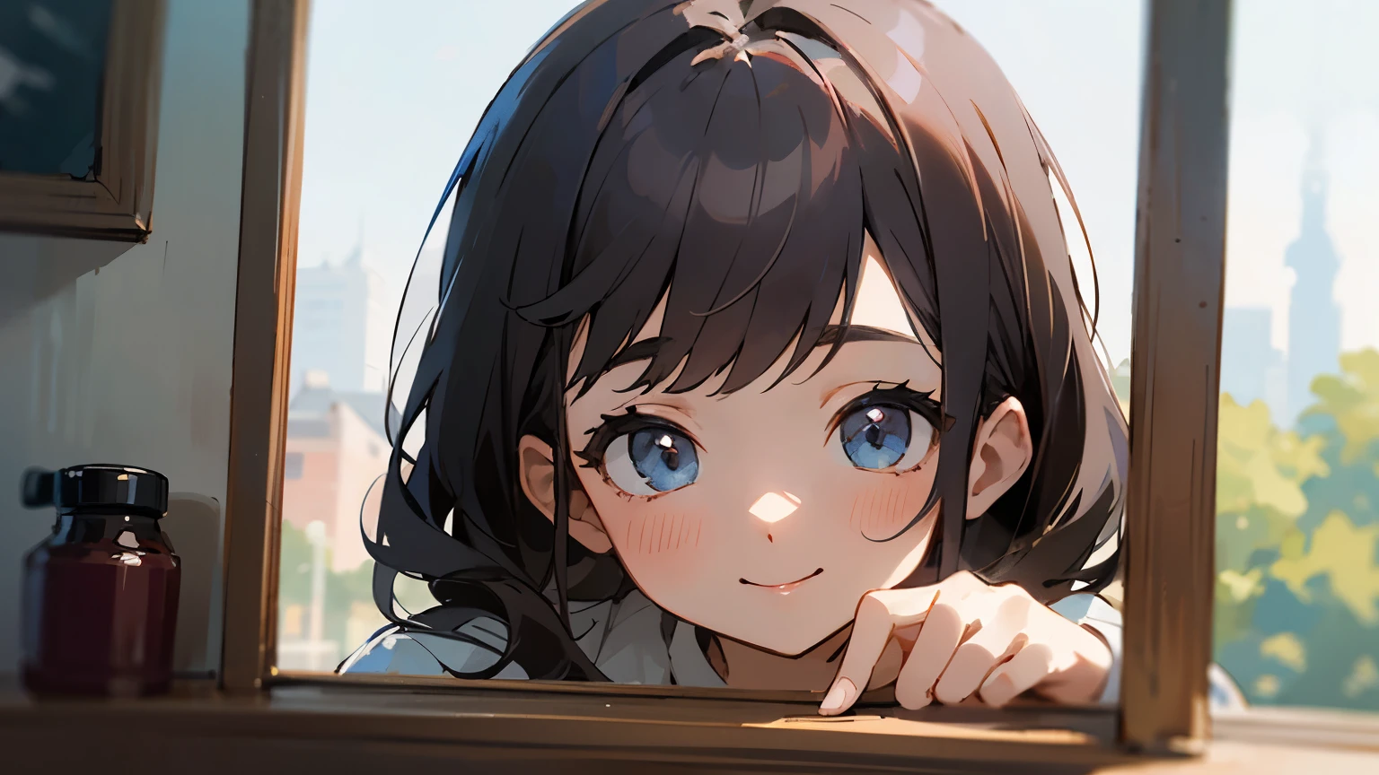 ((highest quality)), ((masterpiece)), (detailed), Perfect Face,1girl,Enjoyable chats with cute friends and heartwarming daily routines are unfolding.