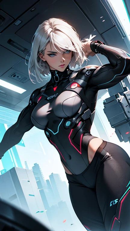 Beautiful cybernetic girl looking at camera in underwear detailed muscles realistic masterpieces dynamic poses 