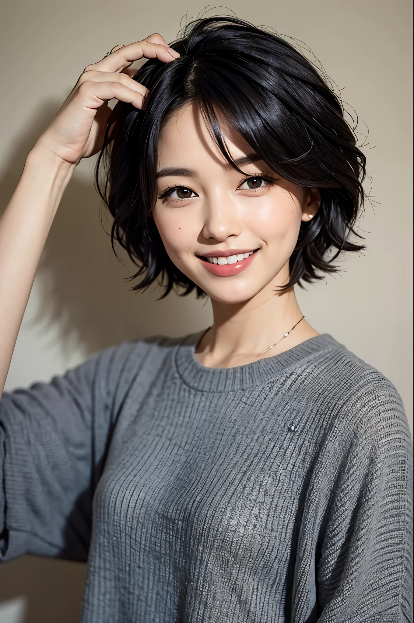 Very short hair smile black hair beauty