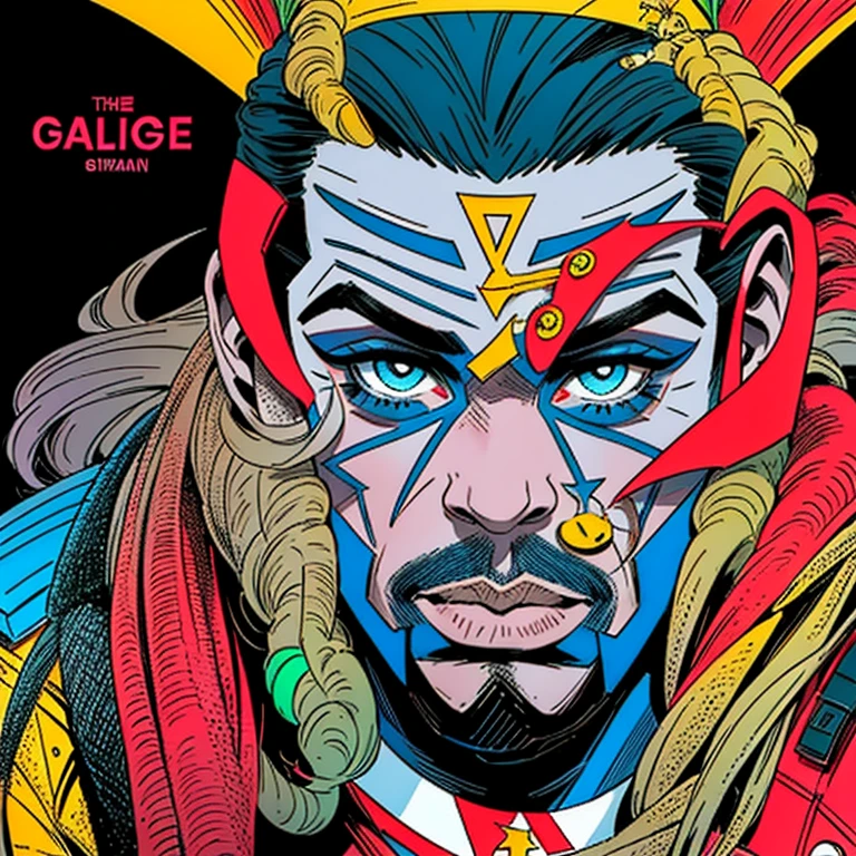 (((mais alta qualidade))),obra de arte, 1 homem negro, Dreadlocks, chaotic makeup, expression of madness, Chaotic, maluco, louco, rosto perfeito detalhado,recortes, diferenes estilos, HQ, comics,quadrinho, retro,vintage,classic,60's,70's,80's,old Movie posters,abstrato,((CoringagemーMovie poster)),(futurista),geometric pattern,Muito delicado,Movie poster_moldura colorida,propaganda,Ciberpunk,enorme fluxo de luz,overlapping,SF,A scene from a science fiction movie,tatuagem,Estilo de quadrinhos americano,dedos perfeitos,