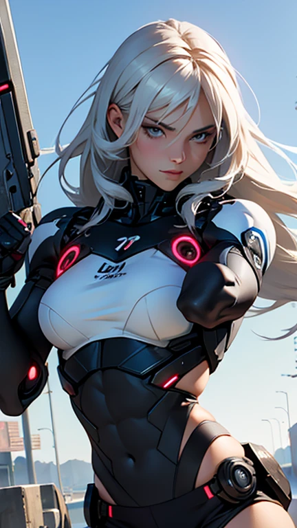 Highest image quality，Outstanding details，超高分辨率，（fidelity：1.4），The best illustration，Favor the details，Highly cohesive 1girl，He has a delicate and beautiful face，Dressed in a white-red mech，wearing a mech helmet，Hold the direction controller，Riding on a motorcycle，The background is a high-tech lighting scene in the future city。