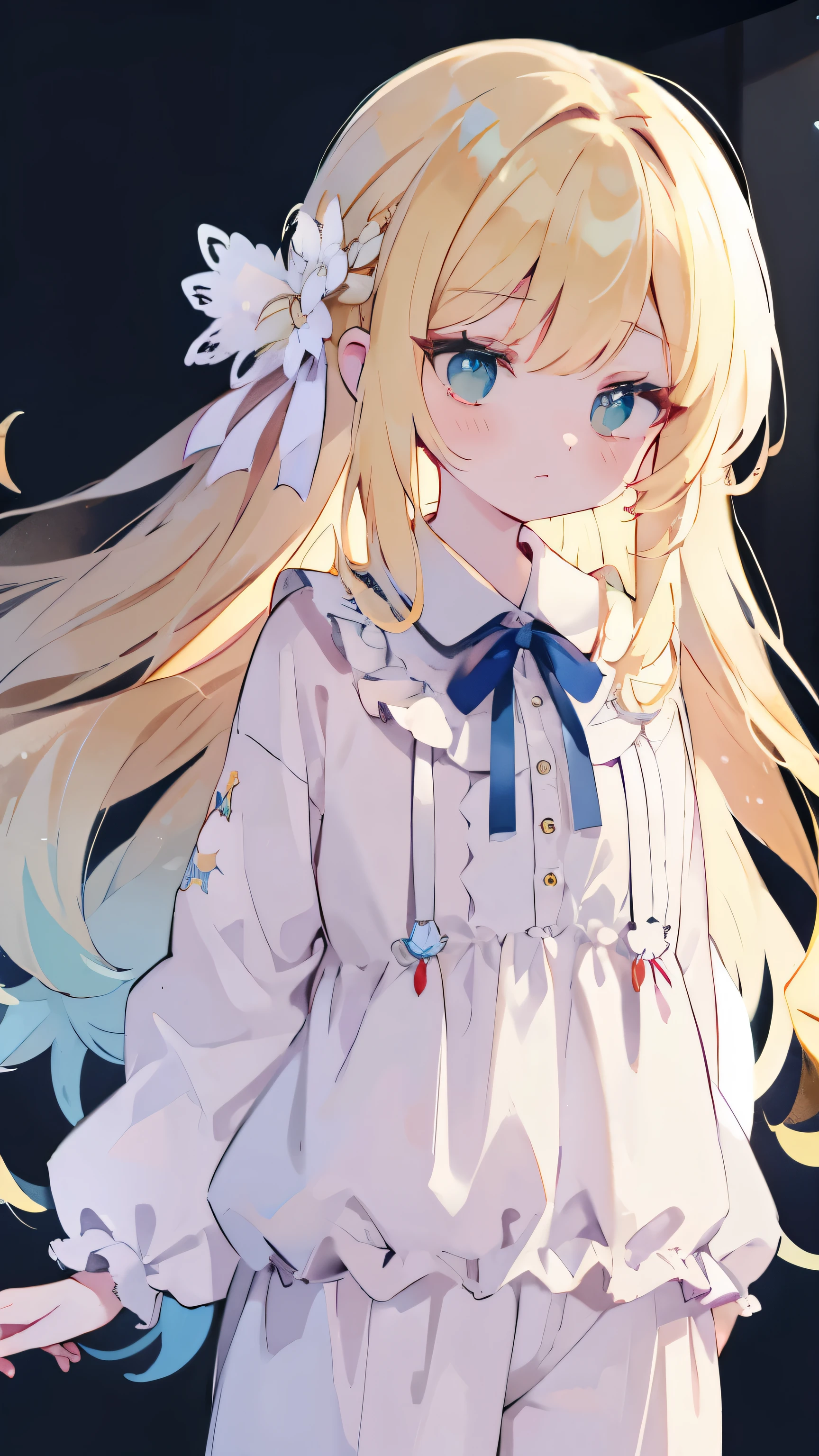 (pajamas1.5),Blonde、pajamas、A girl、friend、Keep a straight face,No Expression、masterpiece、Top image quality、Top quality、Medium Length Hair、sigh、Lifeless eyes、Dark background、