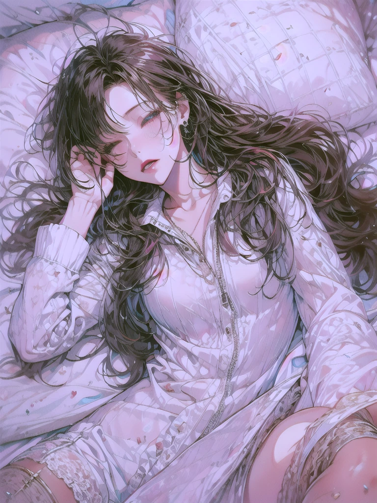 Anime girl laying in bed with her head on her hands - SeaArt AI