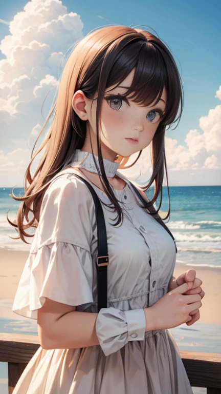masterpiece, highest quality, Spring outfit, Colorful Hair,  Outdoor,cloud ,Upper Body,