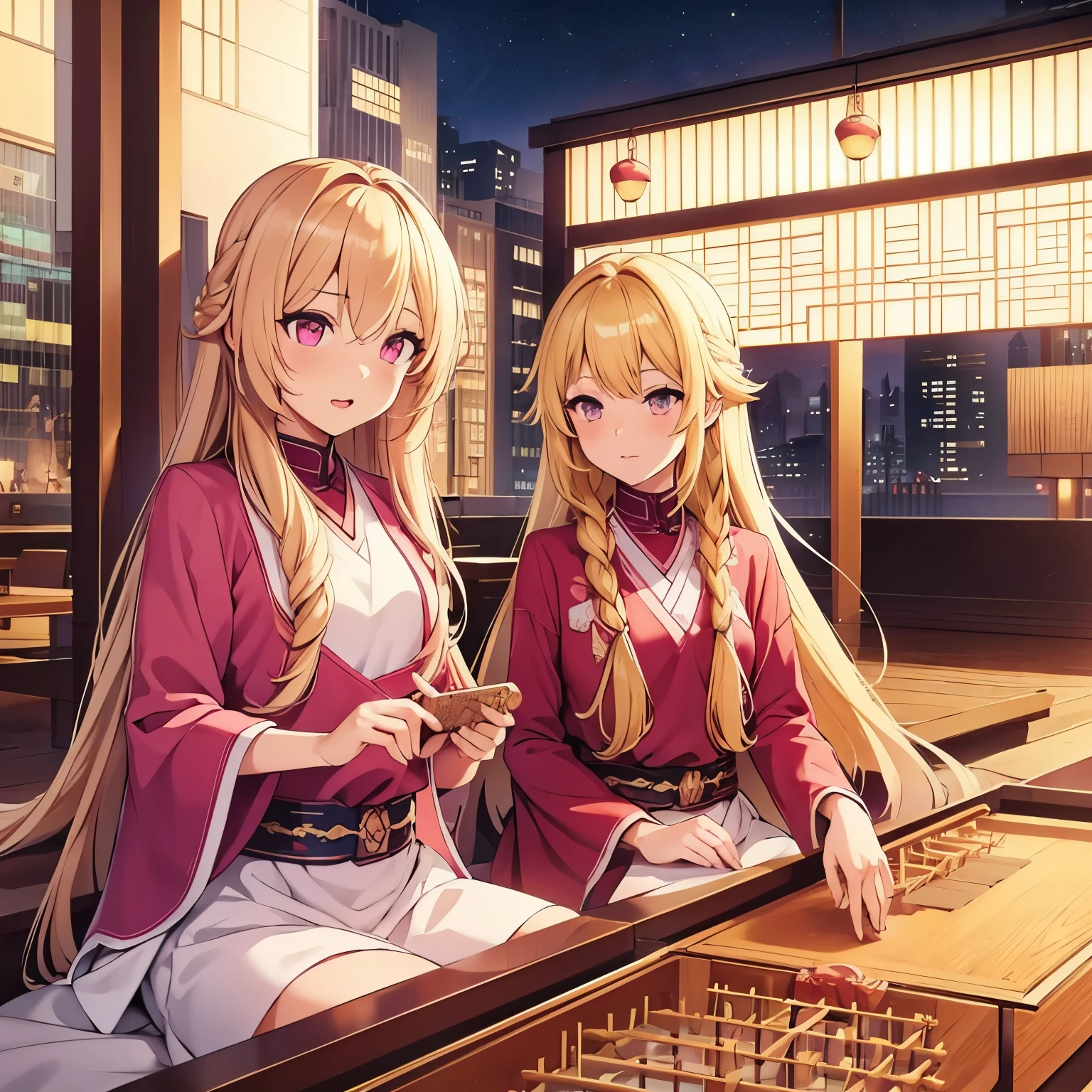 Layla , kimono night in firework , blonde hair, pigtailed haired, long hair , green eyes