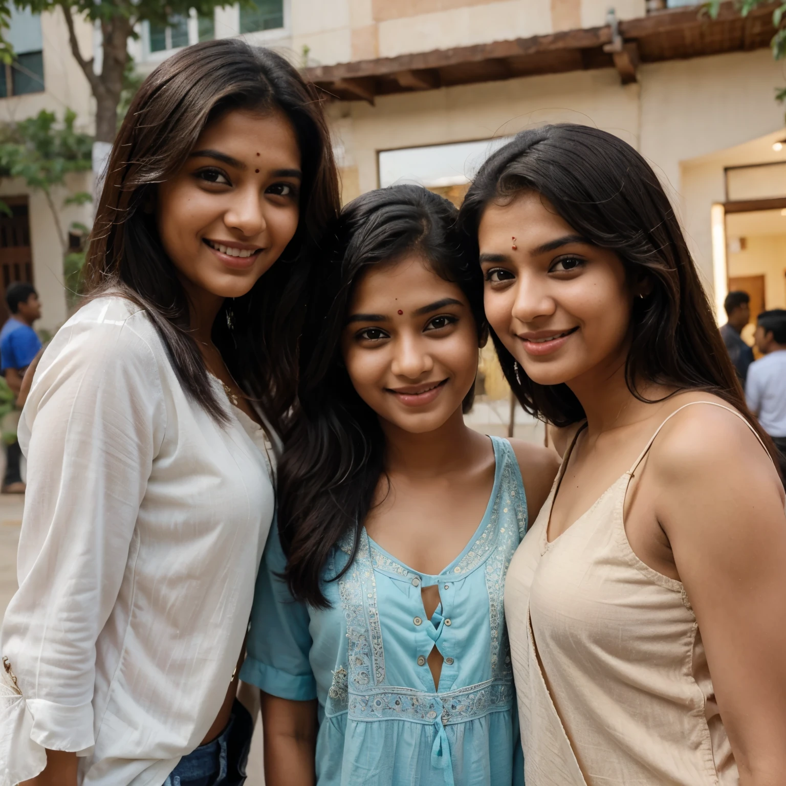 a beautiful Indian girl cute smile with friends 