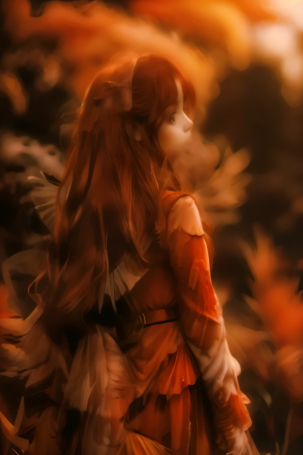 a red-haired woman surrounded by birds, fairy, magique,couleurs d'automne, hd, tres realiste