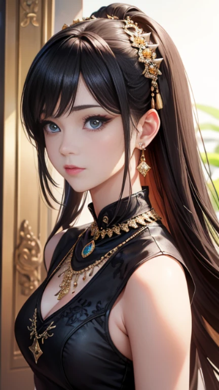 gold jewelry with black bird feather and two white liters