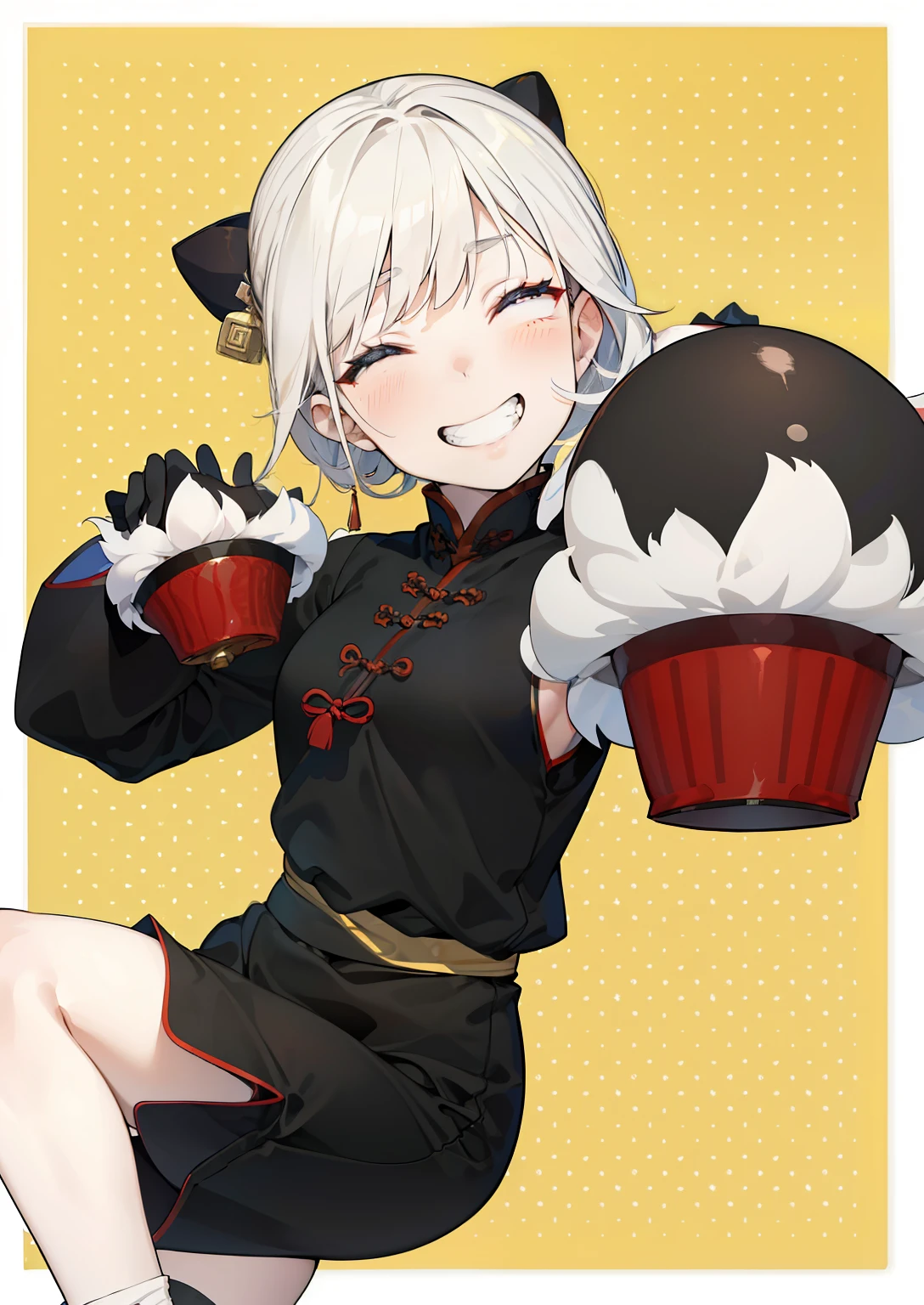 ((the best image quality、the best、Female 1、Drawing in detail))、
((Gray Hair、Silver Hair、Short Hair))、((Orange eyes、Active facial expression、Round eyebrows))、((Small breasts、Flat Chest))、(smile、Laugh with your mouth open)、

((Black Chinese Dress、slit、off shoulder))、((Chinatown、Outdoor、null、moon、ground))、((Blowjob gestures、Watching the audience、Verbal invitation))、
((Crouching with legs spread、Squat、Leg spread、Crotch line、Accurate hand drawing))

