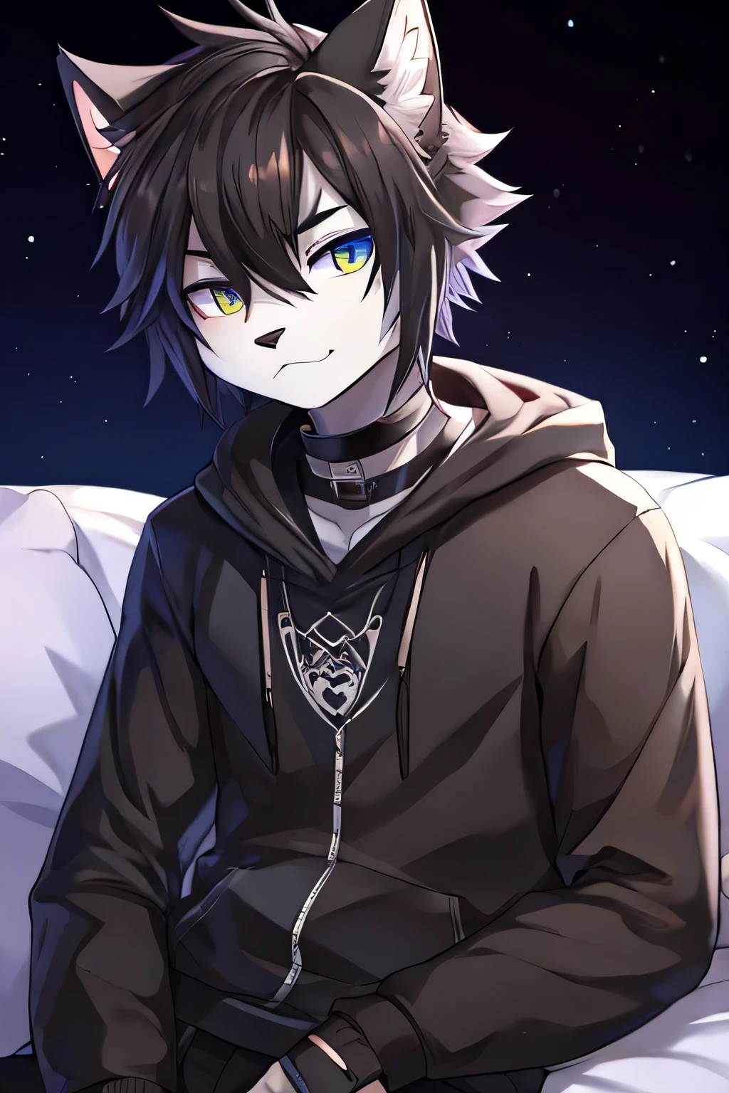 furry, anthromorphic, grey cat, male, epic hairstyle, emo, cute