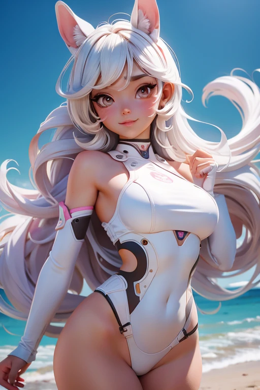 (mejor calidad, Obra maestra), 1 chica, pose, viento, flor, parte superior del cuerpo, Esquema de colores blanco y rosa, fondo sencillo, mira al espectador.