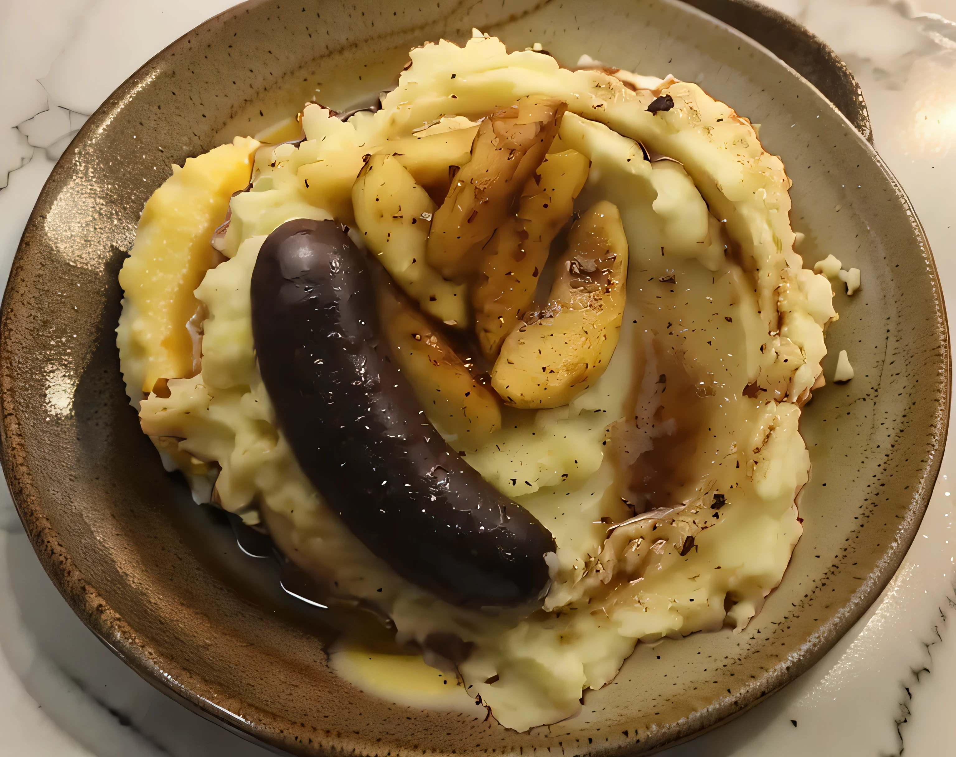there is a plate of mashed potatoes and a sausage on it, mashed potatoes and gravy, mashed potatoes, mash potatoes, inspired by Géza Dósa, potato, mmmmm, wax, easy, yummy, humus, inspired by Slava Raškaj, recipe, 20k, polish food, very tasty, v tuber, 3 4 5 3 1