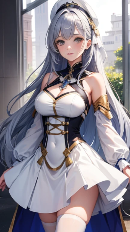 One girl, st. Louis (Azur Lane), Are standing, Upper Body, dress, silver dress, (Revealing clothing:1.3), scenery,, Annealing, highest quality, Ultra-high resolution,