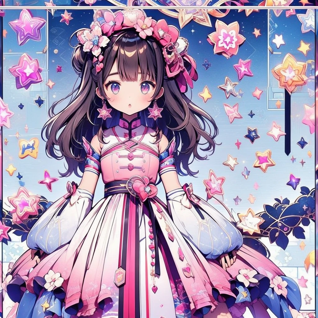 1girl、vtuber-fullbody、Star Fairy、Masterpiece、Official Art、Super detailed、super beautiful、かわいいStar Fairy、white straight short hair、Milky Way、universe、star charm、Star、Baby Face、Knee-high boots、universe柄の丈が短くフリルがついた着物、