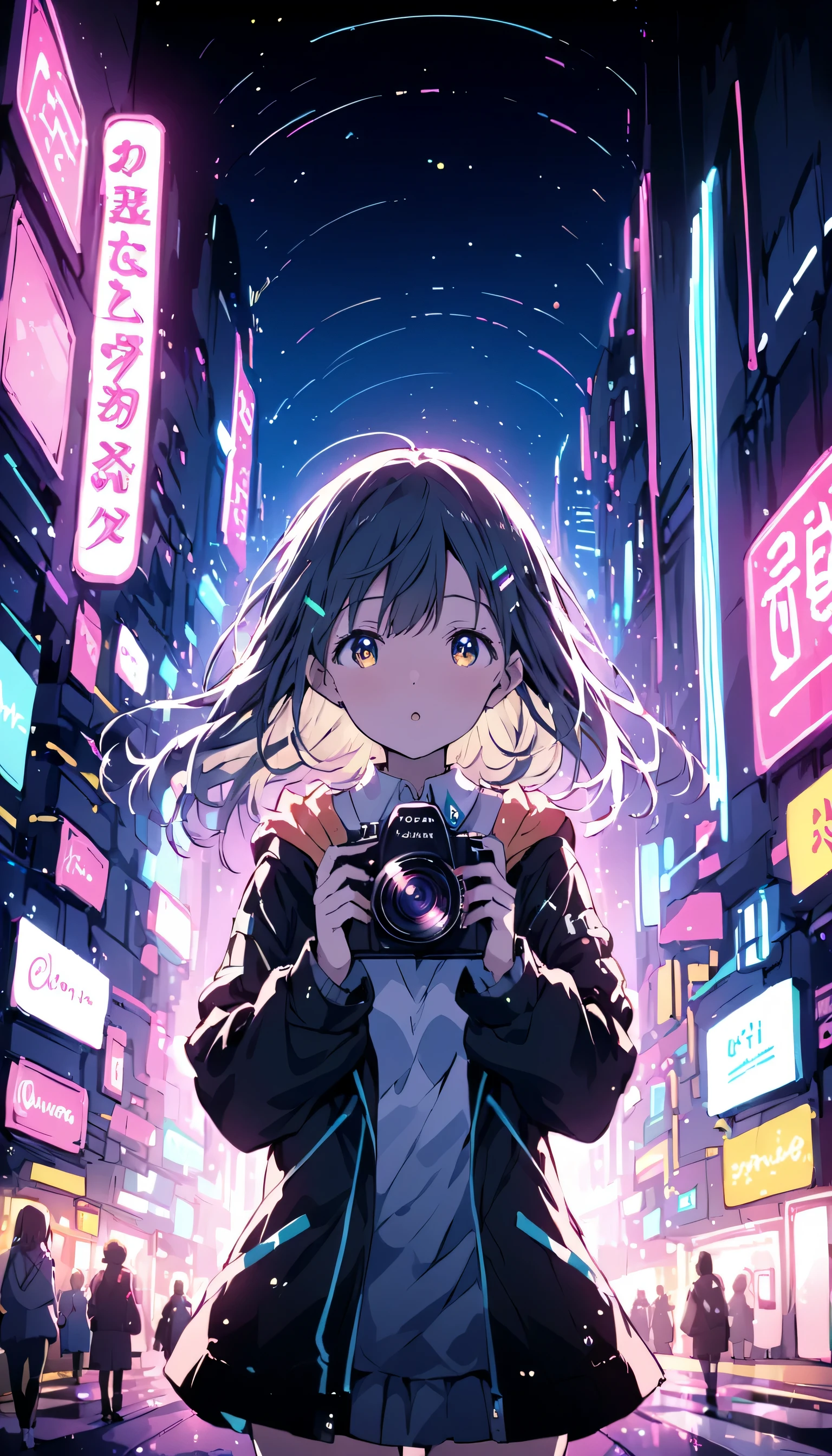 Colorful profile picture of an anime-style female character. anime「My Favorite Child」has characteristics that are clearly different from. The setting is a futuristic city lit up by neon lights. The environment is stimulating and adventurous. The camera settings are、A digital camera with a low ISO setting. This lens is a medium aperture zoom lens.. The character designs were inspired by Japanese illustrators and anime fans., Akiko Sterrenberger, Photographed by Makoto Shinkai, Your Name。Director of