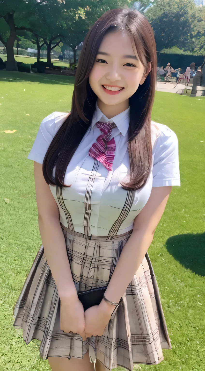 Ultra HD、A large park with cherry blossoms、high school girl、Big Breasts、Cool smile