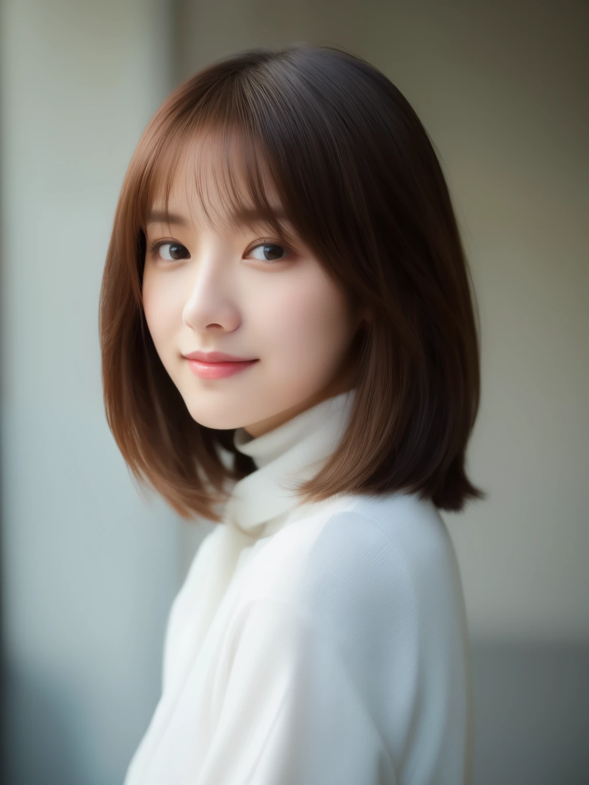 (Ultra-high resolution:1.5)(Very detailed:1.3) (super high quality) (super high quality:1.5) (Realistic photos:1.3) Japanese women、Loose Curly Hair、Photographed in front of a white wall、Age 25　((細かくてbeautiful顔:1.3)) ((Realistic skin texture:1.3)) ((Accurate, High quality eyes:1.3)) ((High density and high quality tip)) ((beautiful, Very white and clear skin:1.3)) ((beautifully groomed straight short bob hair))Perfect body　beautifulプロポーション　(Long sleeve dress)、beautiful high-definition image quality