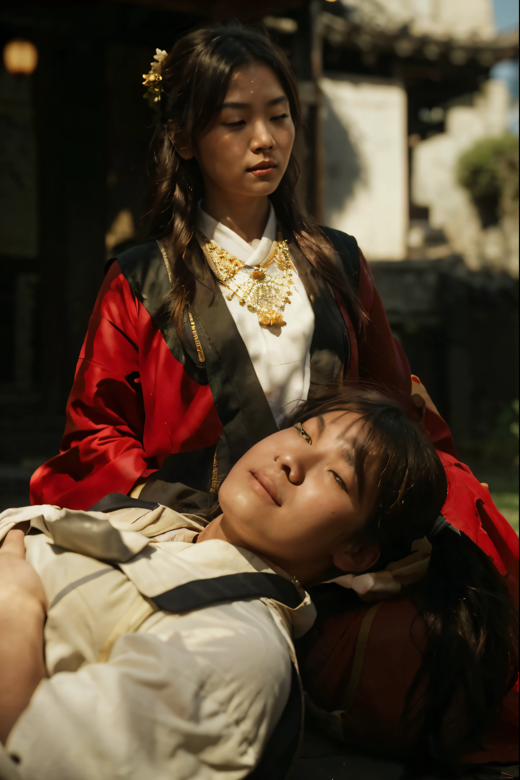 (Best quality, 8k, 32k, Masterpiece, UHD:1.2) Transform the image into the heart of Ancient China, a land steeped in history and tradition. Imagine sprawling landscapes adorned with lush greenery and winding rivers, with majestic mountains rising in the distance. In the foreground, ancient pagodas and temples stand as testaments to the rich cultural heritage of the land.
The air is filled with the scent of incense and the sound of traditional music, as villagers go about their daily lives. Colorful silk banners flutter in the breeze, adding a vibrant touch to the scene. Cherry blossoms bloom in abundance, their delicate petals drifting lazily to the ground.
In the distance, the Great Wall of China stretches as far as the eye can see, a formidable barrier protecting the kingdom from invaders. Lanterns hang from its ancient stones, casting a warm glow over the landscape as day turns to night.
As the sun sets, the sky is painted in hues of orange and gold, casting a magical light over the ancient city. Shadows dance across the landscape, adding to the sense of mystery and wonder that permeates the scene.
In this ancient land of emperors and warriors, time seems to stand still, preserving the beauty and majesty of Ancient China for all eternity.