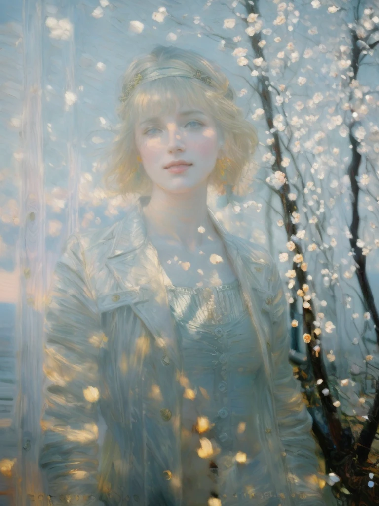  portrait of a 25-year-old girl with long blond hair standing against a cast-iron carved gate, city street, art of Brom, image of an epic fantasy character, portrait of a character, fantasy art, works by Richard Schmid, A. Mucha, Volegov, impressionism