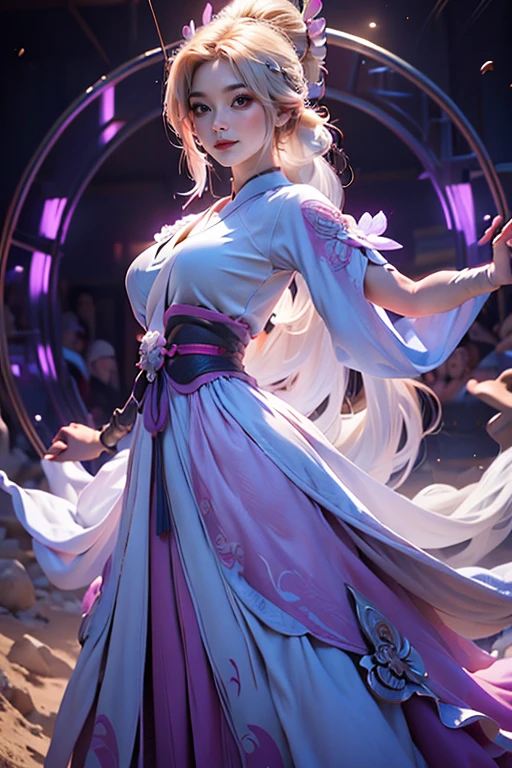 Elsa-Mulan Fusion, Fusionando modelos, derritiendo, Ropa Mulan, 1 chica, hermoso, personaje, mujer, femenino, (parte maestra:1.2), (mejor calidad:1.2), (solo:1.2), ((pose de pelea)), ((campo de batalla)), cinematographic, ojos perfectos, piel perfecta, Perfect lighting, smile, luz, cor, piel texturizada, detalle, Belleza, preguntarse, ultra detallado, cara perfecta