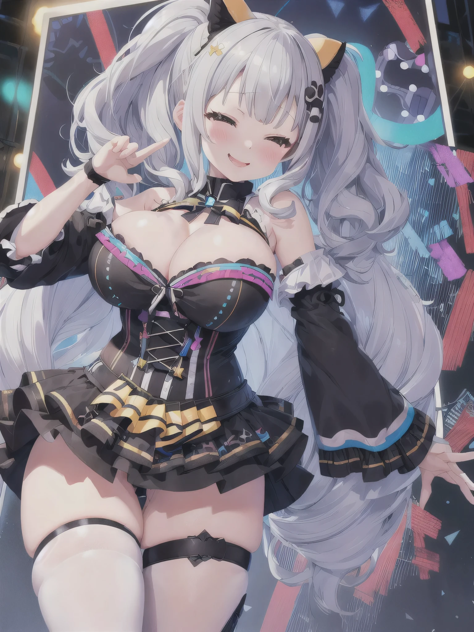 Kaguya Luna、High resolution、dark color depiction、Virtual YouTuber、One Girl、blush、Big Breasts、Sexy pose、Naughty gestures、smile