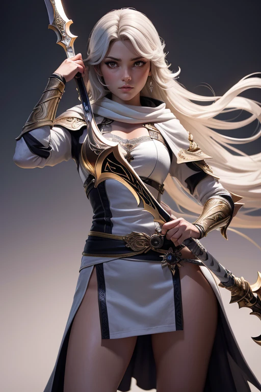 Obra maestra, mejor calidad, 1 chica, espada, holding espada,fondo gris, postura de lucha,