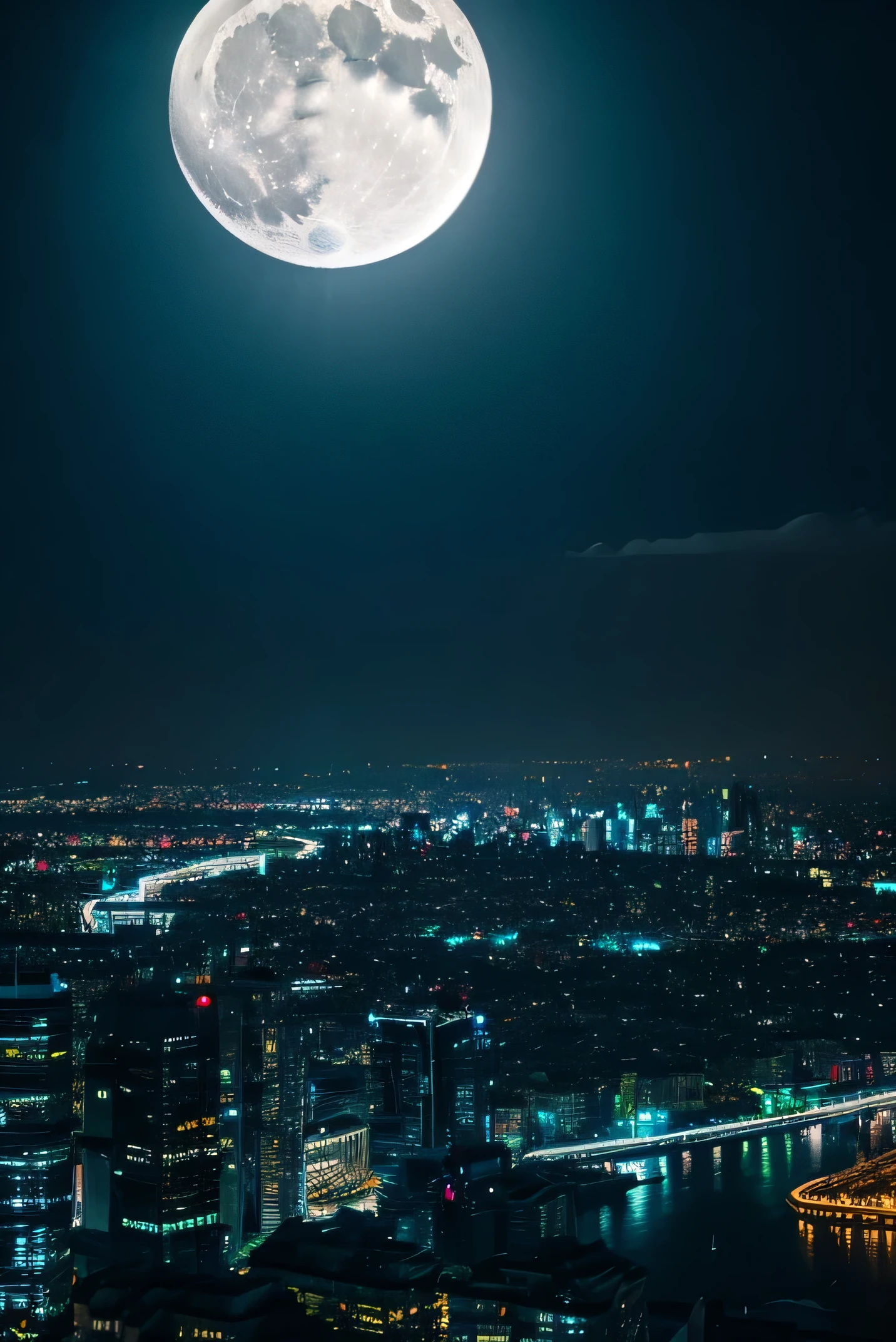 full moon Moonlit Night City lights