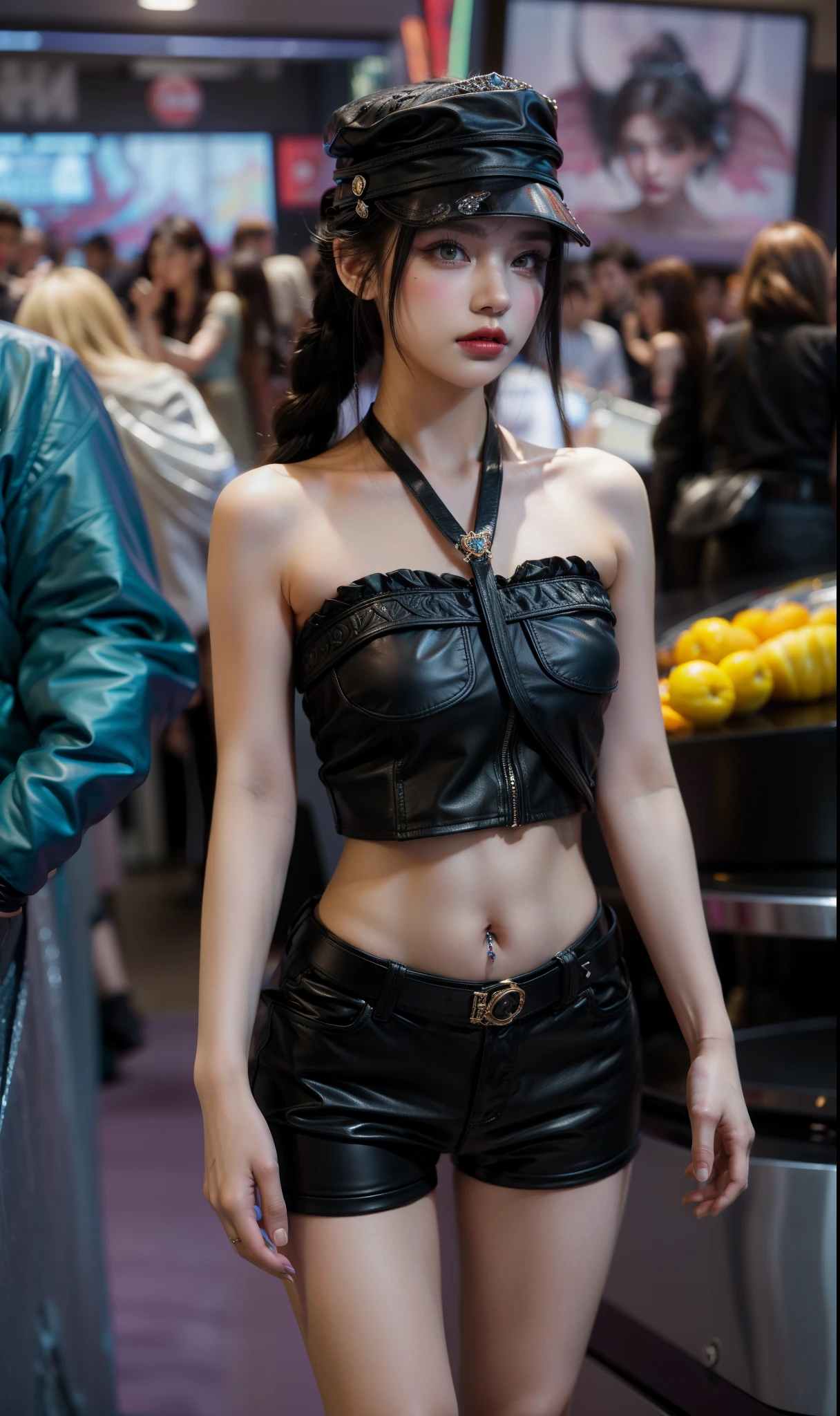 Arafed woman wearing bikini and headphones posing for a photo, science fiction characters, cyberpunk 20 years. I&#39;m a model girl, science fiction woman, science fiction woman, akihiko yoshida. unreal engine, futuristic clothes and helmet, beautiful cyberpunk female model, photorealistic perfect body, science fiction womanキャラクター, Quieter than Metal Gear Solid, Smooth and shiny skin
