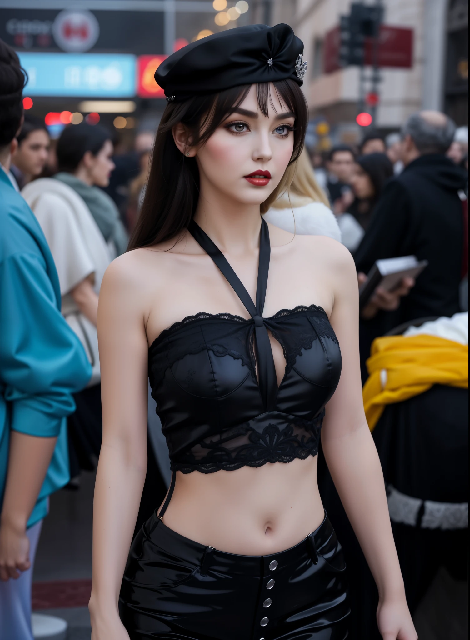 18 year old Samantha janus, (tiny skirt), (tiny bra), lifting skirt up ,busy new york street, exposing shoulder, exposing pussy ,showing pussy ,exposing crotch , nsfw