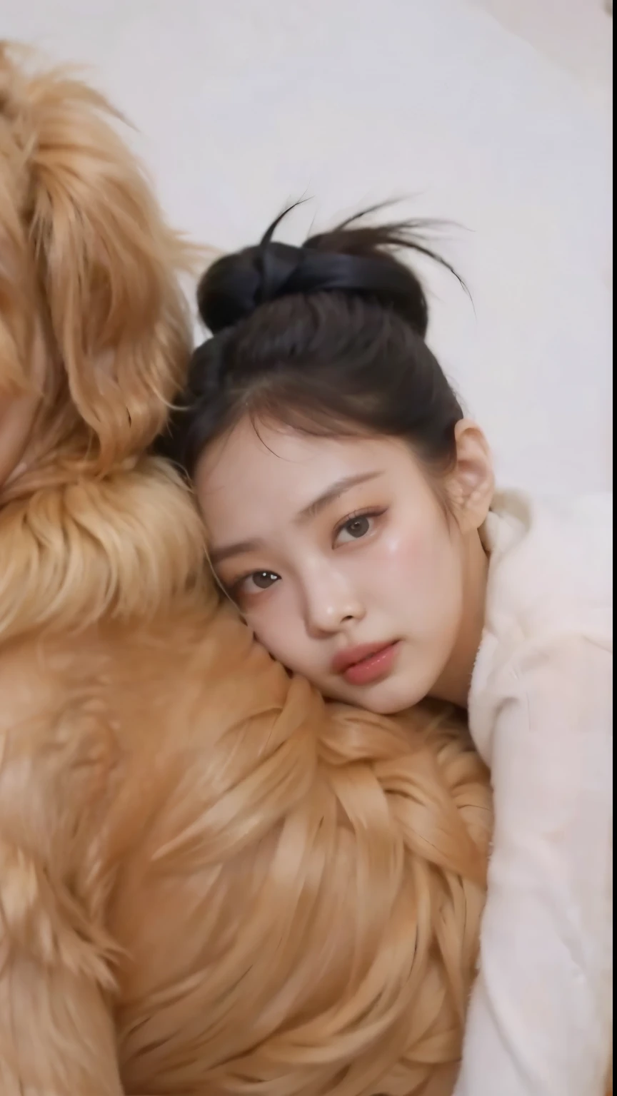 hay una mujer abrazando a un perro con un fondo blanco, Jennie rosa negra, jossi de blackpink, chiho ashima, jaeyeon nam, shaxi, tzuyu de dos veces, Gemma Chen, heonhwa choe, yasumoto oka, de mi parte, jinyoung shin, con perros, kwak ji joven, kimi takemura, chiho, jennie blackpink