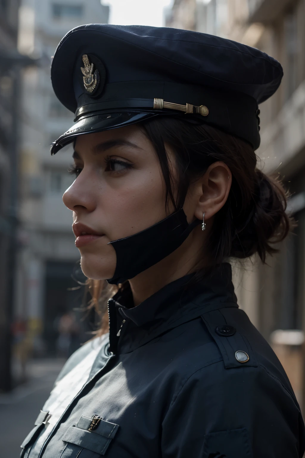((qualidade vetorial low poly)), ((bust of military soldier profile military salute, uniforme azul e boina preta)),