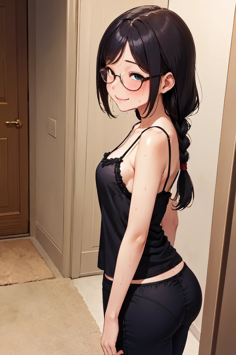 (NSFW:1.2), (Masterpiece, Best Quality, High Resolution, Realistic Pictures, Realistic Skin, Detailed Skin: 1.1), Full Body, 1girl, Japan Girl, (Small, Small, Small, Small Breasts: 1.5), Short Twintails, Glasses, No Bra, (Simple White T-Shirt, Sheer Shirt: 1.2), Sweaty, Blush, ( Panties Exposed: 1.5), (White Ribbed Panties: 1.5), Standing, (Arms Behind Back: 1.5), Cute Bedroom