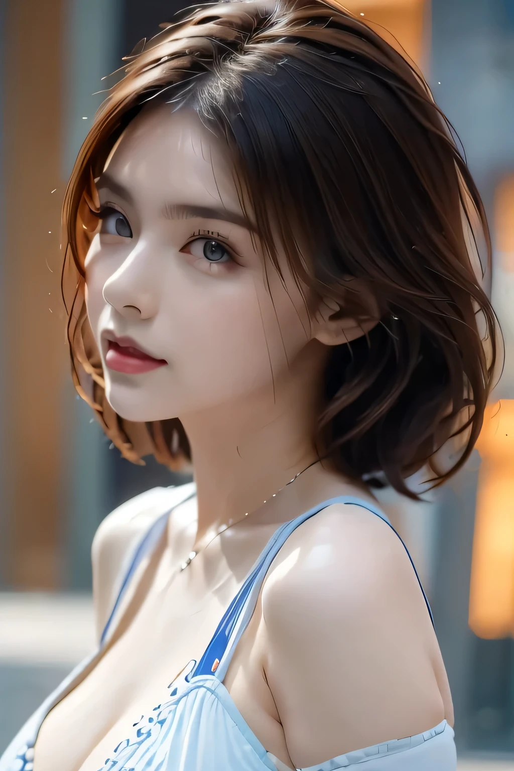 1 Female, 50 years old, very detailed顔, lips detailed, Detailed Eyes, double eyelid, Glowing Skin, Brainstorming, very detailed, Super detailed, 超A high resolution, Esbian all over, (Photorealistic:1.4), (highest quality), (Best Shadow), detailed, Perfect lighting, Black-haired、Short-haired, (Big Tits:1.3)