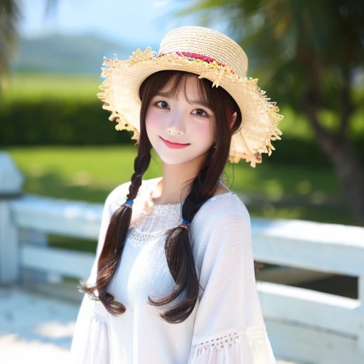 Snowman with straw hat