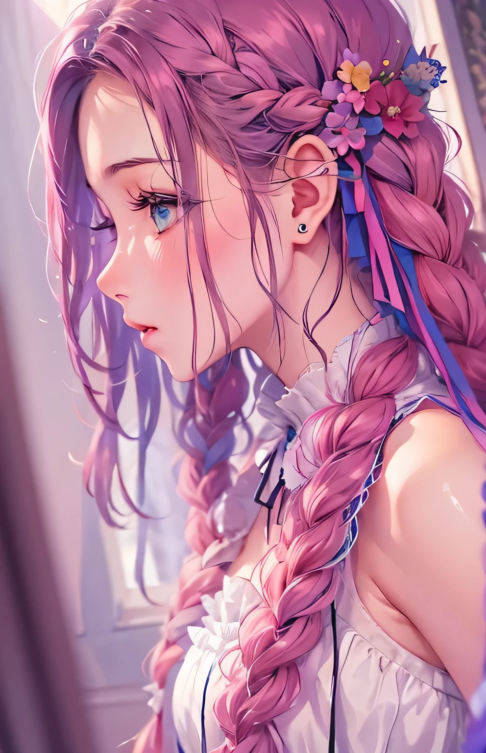 ((highest quality)), ((masterpiece)), (Get used to it), Perfect Face , beautiful girl , Long and beautiful hair , Braided Hair , In underwear ,