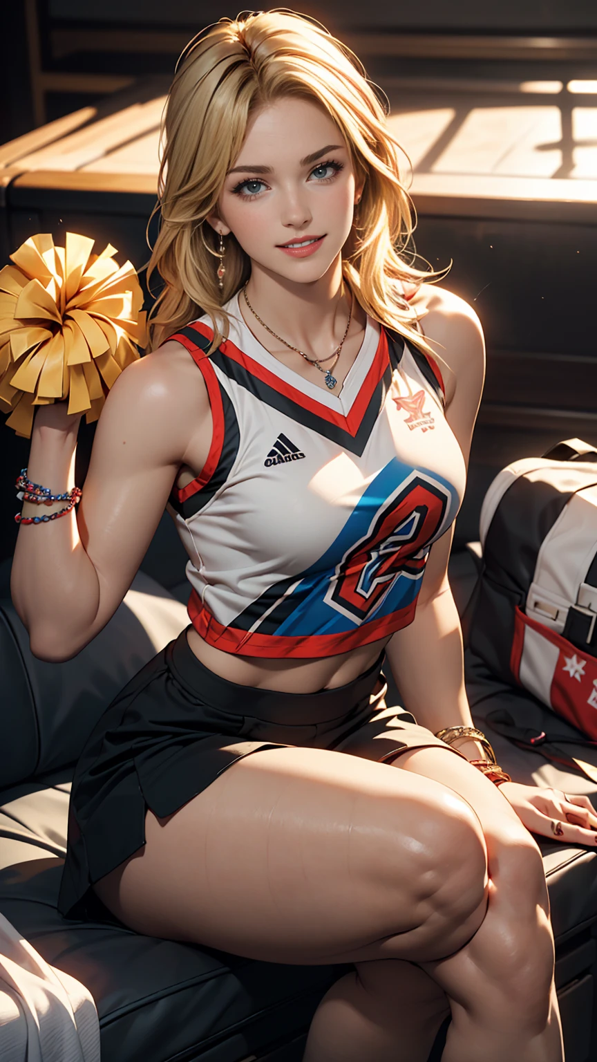 (masterpiece:1.5), (top-quality:1.5), (16k wallpaper:1.2), (Photo realistic:1.2), (ultra-detail art:1.2), (high resolution:1.2), (Highly detailed and realistic skin:1.2), (she spreads her slender legs), (On the mat in the school gym), asuna, blue eyes, long hair, halo, hair over one eye, 18-year-old cheerleader, Very detailed and beautiful sharp eyes, Powerful and beautiful eyeshadow, (Slender woman with body shape:1.2), Natural Color Lip, (long blonde high ponytail covering one eye), (white sleeveless cheerleading shirt:1.2), nsfw, (Ahe-face:1.3), (Overflowing sperm:1.2), (teal cheerleading miniskirt:1.2), (cum in pussy:1.5), At the stadium