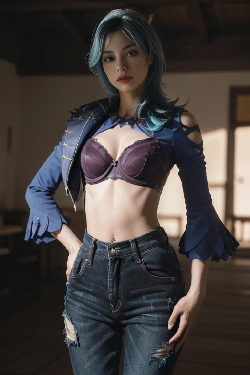 8K, Top Quality, Intricate Details, Ultra Detail, Ultra High Resolution, Masterpiece, random angle, Slender, Smile, (Makeup: 0.4), (Fluffy Blue Eyes: 1.21), blue Eyes, looking at viewer, ((full body)), 1girl, solo, 1 girl, (( full body)), close up shot, , ((tall)), (((fit body))), (((slim face))), sharp face, sharp eyes, (((random color hair, )) , (detailed face), sharp face, small lips,
(( )), (( open shirt)), detailed face, detailed breast, , large breast, detail ass, , Beautiful girl with accentuated slender abs: 1.4, Six Pack Abs: 1.4, Bust Botox, Big, Perfect Body, detail leg, (( dark background)), black background, (((see the whole body)))