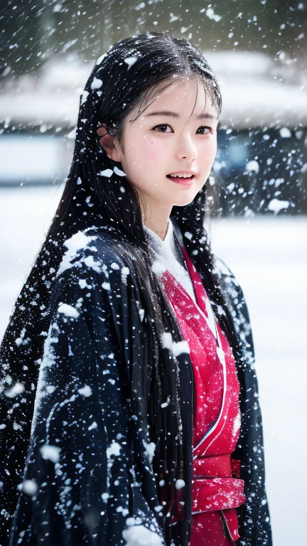 (kimono)、、(highest quality,masterpiece:1.3,超A high resolution,),(Super detailed,caustics),(Photoreal:1.4,RAW shooting,)ultra-realistic capture,very detailed,High resolution 16K suitable for human skin、 skin texture is natural、、Skin tone looks even and healthy、 Use natural light and color,one woman,Japanese,,cute,black haired,middle hair,(written boundary depth、chromatic aberration、、wide lighting range、natural shading、)、、(falling snow:1.3)、(hair swaying in the wind:1.3)、(Snow reflects light:1.3)