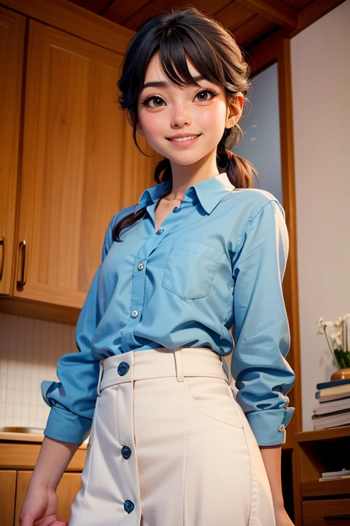Obra maestra, of the highest quality, mejor calidad, 1 chica, solo, mirando al espectador, , rin tezuka, (amputado sin brazos:1.2), By the chestnut, Cuello, Cuelloed camisa, (doble amputado:1.2), ojos verdes, katawa shoujo, corbata roja, camisa, cabello corto, solo, white camisa, lozhkin, sonrisa, dientes precisos con huecos