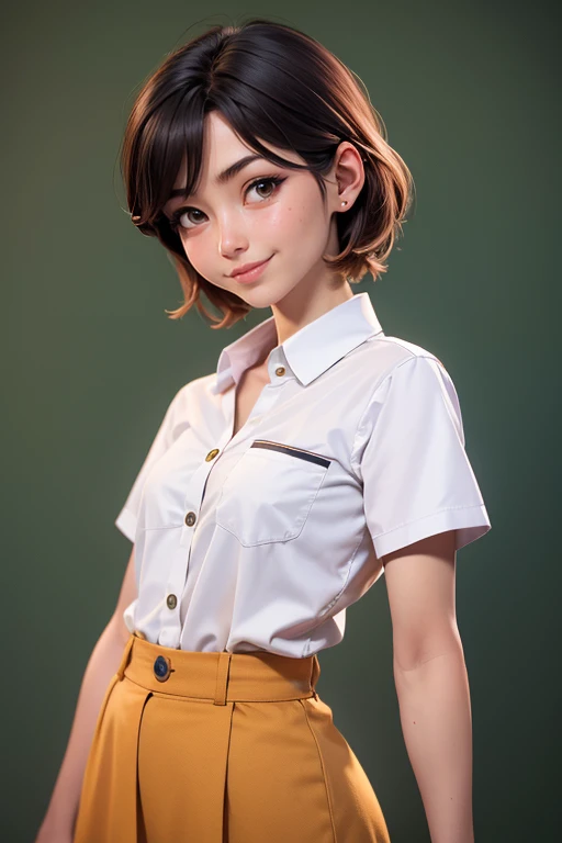 Obra maestra, of the highest quality, mejor calidad, 1 chica, solo, mirando al espectador, , rin tezuka, (amputado sin brazos:1.2), By the chestnut, Cuello, Cuelloed camisa, (doble amputado:1.2), ojos verdes, katawa shoujo, corbata roja, camisa, cabello corto, solo, white camisa, lozhkin, sonrisa, dientes precisos con huecos