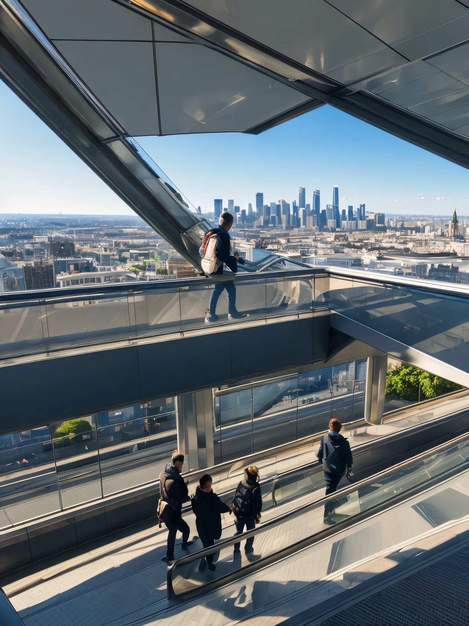 escalator to heaven，View of the capital city in the background，8k，