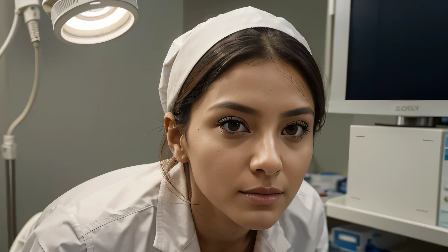 A patient undergoing septoplasty surgery in a modern operating room, with a focus on the precision and expertise of the surgical team. The scene captures the careful attention to detail as the surgeon and assisting staff perform the procedure to correct a deviated septum. Soft, diffused lighting enhances the clinical ambiance, while close-up shots provide a detailed view of the surgical process. Camera setup includes a Sony Alpha a7 III with a versatile lens, ensuring every aspect of the septoplasty surgery is documented with clarity and professionalism.