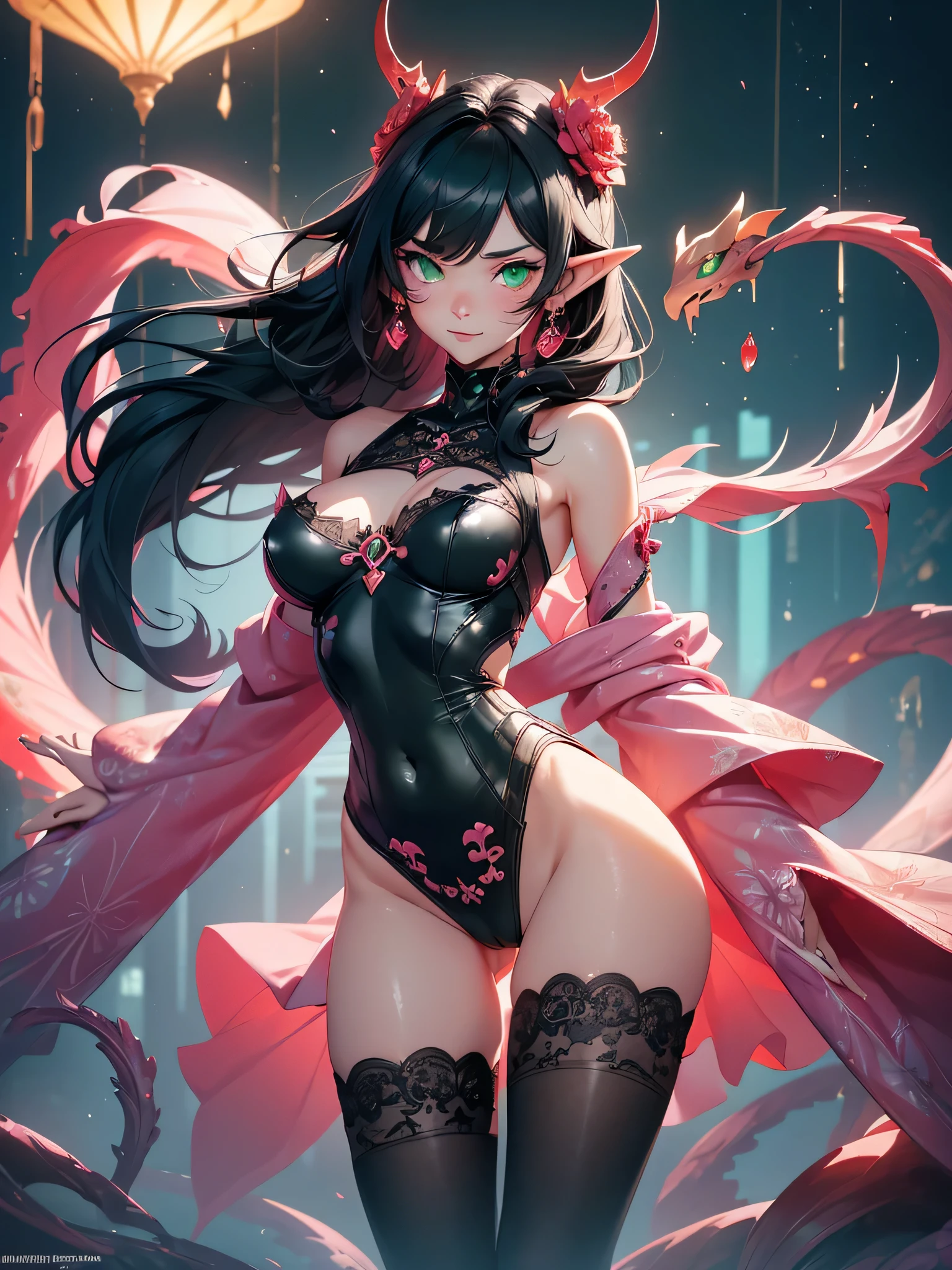 nsfw:1.1, high resolution:1.7, incredibly absurdres, kawaii:1, cute:1.5, hires.fix, anime visual:1, incredibly fine illustration,8k,masterpiece:1.2,best quality, high quality, exquisite, beautiful, insanely detailed, intricate detailed, extremely detailed, Super Definition, ultra high res, Super Resolution, best aesthetic, ultra detailed:1.5, best quality, perfect face, detailed face, masterpiece:1.2, illustration:1.2, 8k cg wallpaper, stunning art,absurdres,octane render,ultra hires,Japanese Actress,(Idol),18yo,Beautiful,(Cute and lovely),cute girl,((anime elf with extremely cute and beautiful black hair)),long hair,hime_cut,((((black hair,colored inner hair,ear breathing)))),(((green_eyes:1.3))),intricate eyes,beautiful detailed eyes,symmetrical eyes,big eyes:1.5,enchanting bright eyes studded with gold and silver dust,(((pinky and glowing_skin,shiny body))),upward breasts,waist slender,(detailed body,(detailed face)),cute,daring,zettai ryouiki,show skin,best relationship with four fingers and one thumb,Very Fine Face and Eyes,Very Fine Hair,(Perfect Anatomy),((girl trembling with sexual climax)),Lace Leggings,Lace fishnet stockings,Vivid,Angle from below,The sheen,Glittering eyes,Gloss,single ponytail,Open back,Black lace pattern,Dig into the buttocks snugly,Intricate and delicate decoration,inner colored,Cleft in the crotch,Grinning face,Embarrassed face,Red cheeks,red blush,Lace Bodysuit,torn clothes,broken clothes,pussy,show off vagina,bloody vagina,(((bloody pussy))),(((defloration))),((cervix:1.2)),((spreading pussy)),((perfect pussy)),(((detailed pussy))),(pussy expansion),((pussy prolapse)),pussy prolapse,pussy prolapse,pussy prolapse,(spread pussy),((open pussy)),((labia)),Being attacked by tentacles,Tentacles are growing from the body,Tentacles and assimilation,Monsterization,Blood vessels stand out